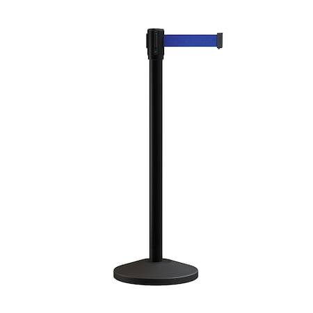 Retractable Belt Barrier Stanchion, 2in Black Post  9' Dk Blu Belt